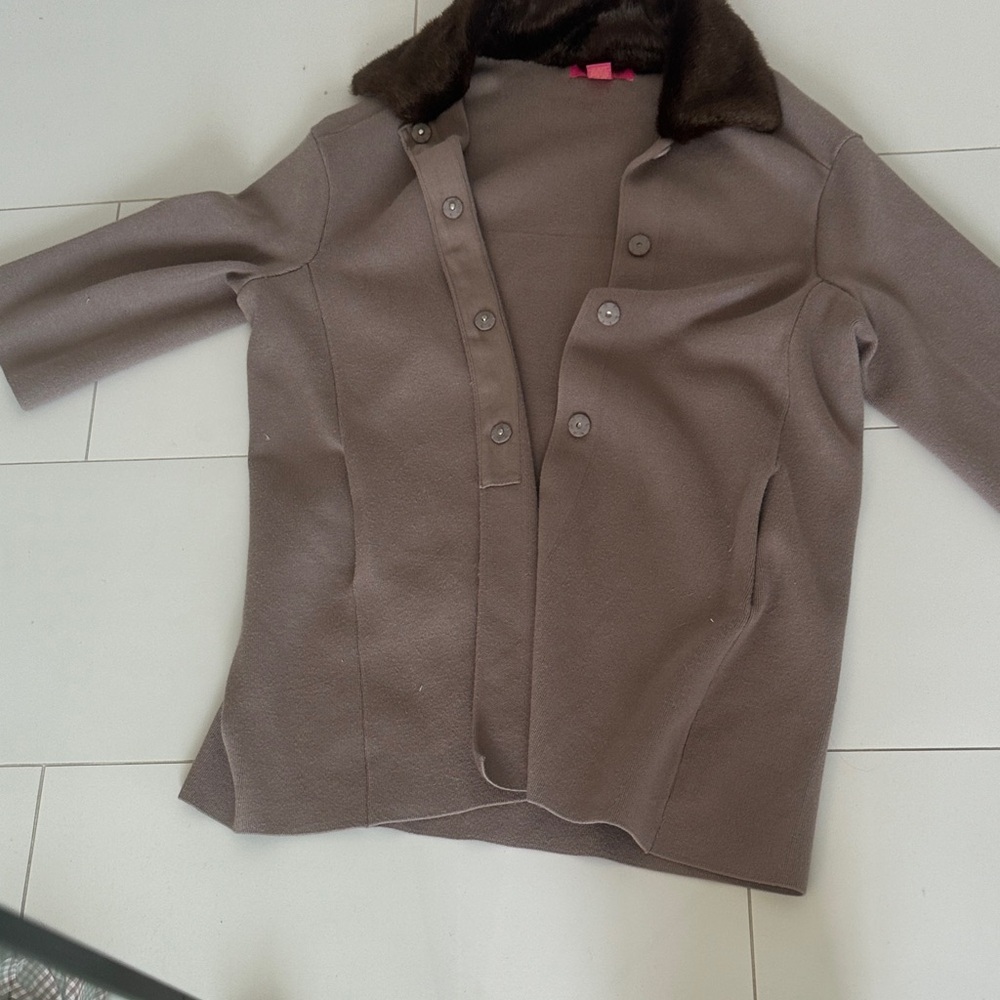 Catherine Malandrino Taupe Pea Coat with Faux Fur Collar women’s size small